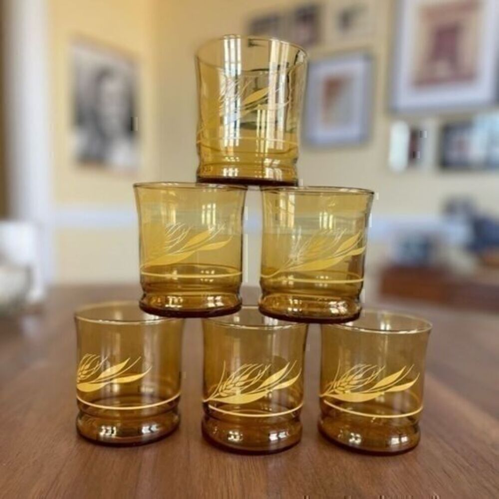 Vintage Libbey Amber Wheat Glasses (Set of 6)